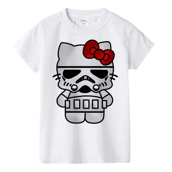 

3-9T Children's Girls Boys Cotton T-shirt Hello Kitty Kids Tops Street Pack Pink Das Vida Summer Dress Round Collar Star Wars