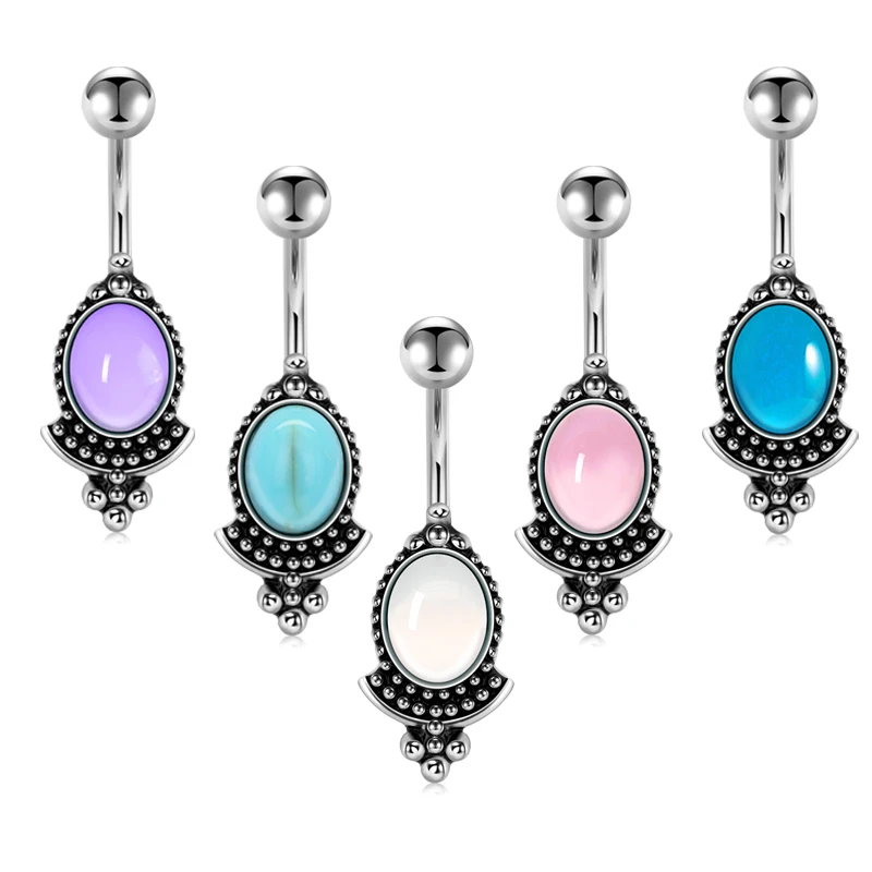Belly Button Rings 14G Stainless Steel Teardrop Pear CZ Vintage Navel