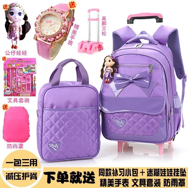 

Korean-style Trolley Bag Young STUDENT'S Women's Dual Purpose Backpack Deconstructable Climbing Stairs Three Rounds Burden Relie