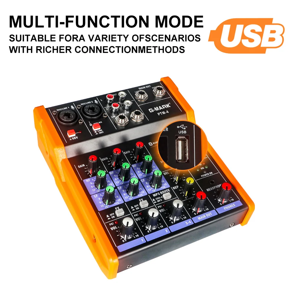 G MARK PTM 4 аудио миксер DJ определения консоль с звуковая карта USB 48В Мощность для ПК
