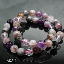 AKAC 8-9 мм/10 мм Полу Драгоценные Природные Красочные auralite 23 кварцевый браслет Гладкие Круглые свободные бусины