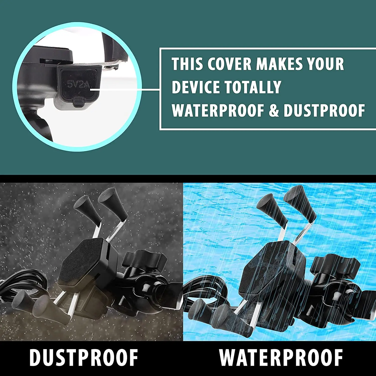 XMXCZKJ USB Motorcycle Bicycle Phone Holder 360 Degree Rotatable  With charging cable 4 silicone caps For 4-6.5 inch cell Phone