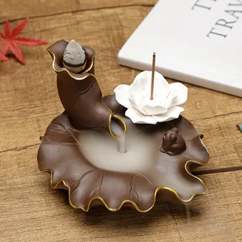 

Lotus Incense Burner Ceramic Smoke Waterfall Backflow Lotus Incent Burner Decoration Jardin Encensoir Incense Burner AC50IB