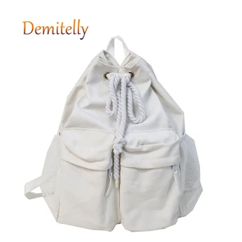

New Drawstring Design Women's Backpack Fashion Canvas Casual Wild Backpack Fashion Large Capacity Ladies Backpack Travel Bag