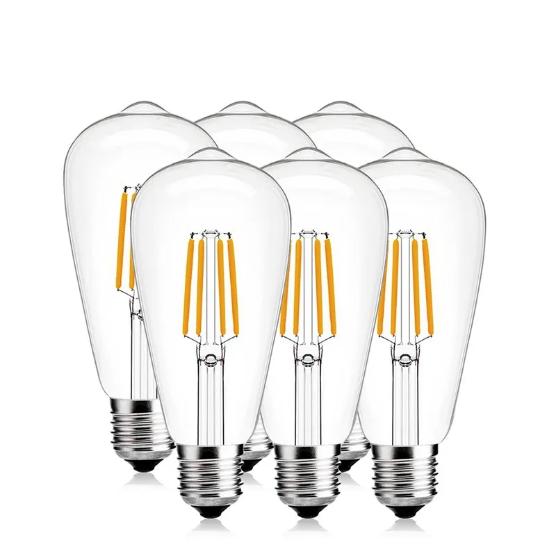 빈티지 에디슨 LED 전구 ST64 E27 220V 백열 전구, 2W 4W 6W 8W 12W 실내 장 조명 필라멘트 전구