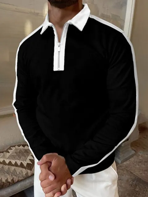 2021 Autumn Streetwear Men Fashion Long Sleeve Polo Shirts Casual Loose Turn-down Collar Zipper Tops Men Slim Polo Shirts CXPLS-17