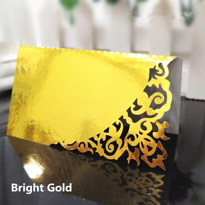 BrightGolden 100 шт лазерная резка 9*9 см свадебные настольные карты для свадьбы/рождения ребенка полые вечерние именные карты 7Z-SH870-100 - Цвет: BrightGolden