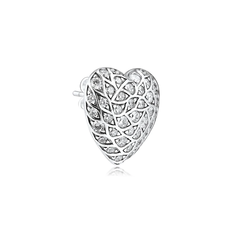 925 пробы серебряные сверкающие серьги-гвоздики в форме Сердца одиночные серьги для женщин DIY Изготовление ювелирных изделий оптом