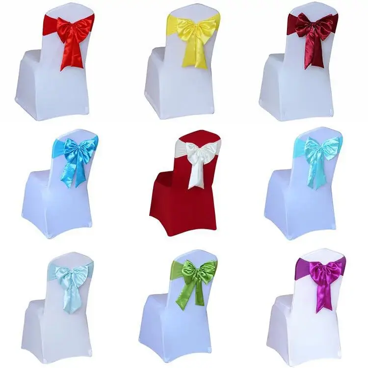 

Hole-of Chair Back Streamer Elastic Chair Cover Chairback Cover Lawn Chair of Wedding Ceremony Decoration Satin Bow