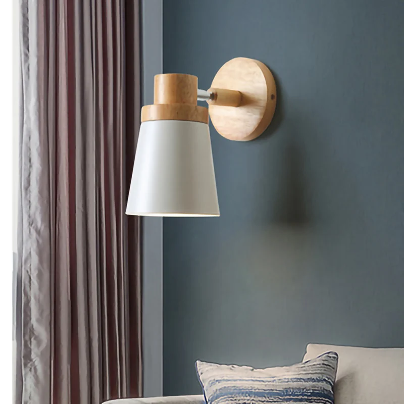 Nordic modern E27 LED wall lamp iron and wood adjustable sconces light indoor home kitchen bedside bedroom decoration livingroom