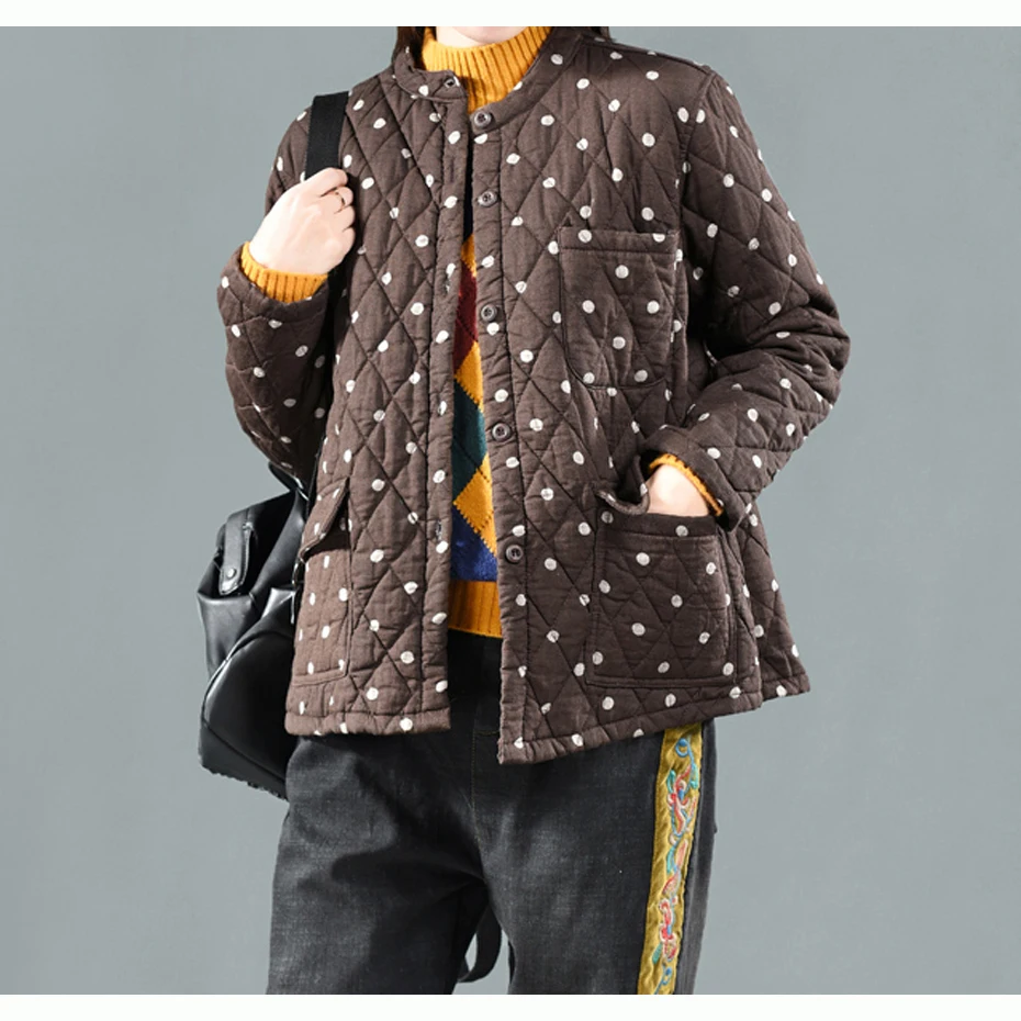 Women Down Cotton Padded Jacket Coat Outwear Polka Dots Cute for Winter Warm Fashion AZ68181921