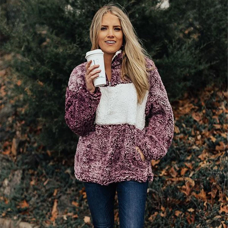 

Warm Women Woolen Short Coat Autumn Winter Clothing Pockets Zipper Turn Down Collar Lady Top Fleece Long Sleeve Overcoat Female
