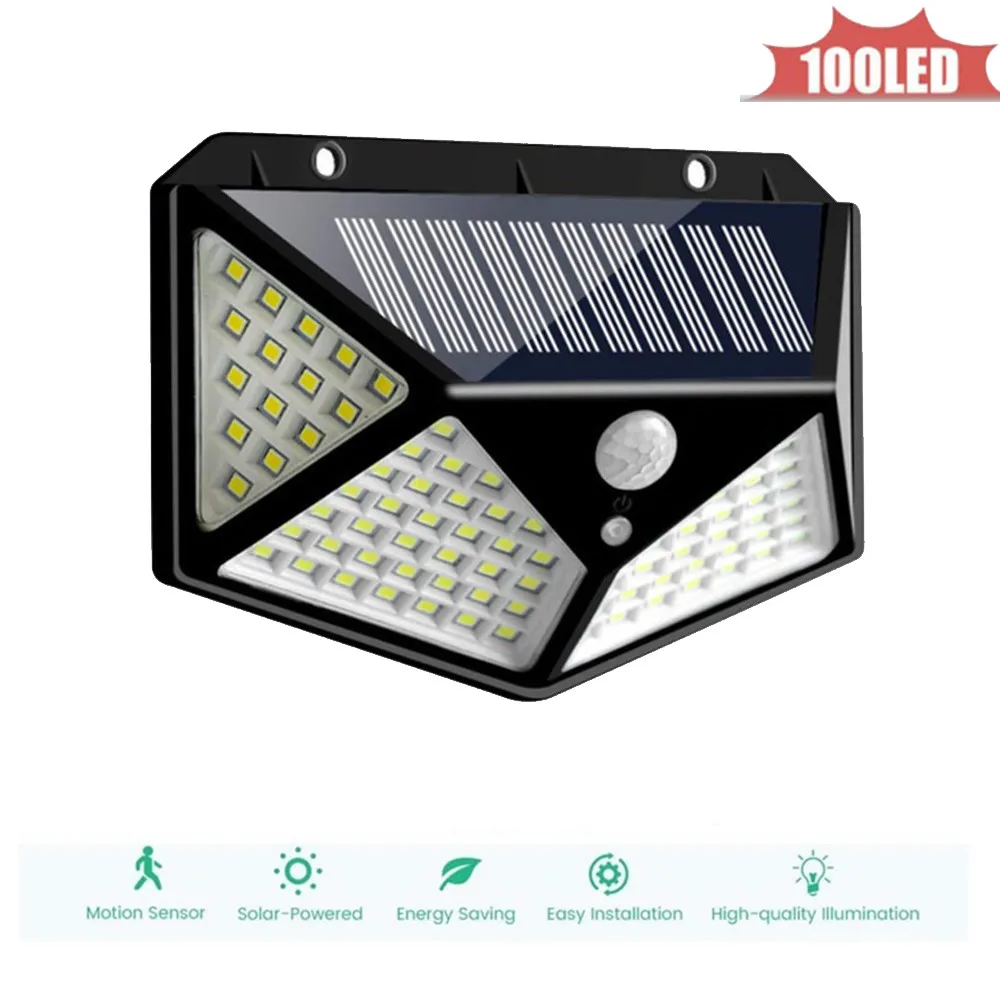 

Outdoor Street Waterproof Wall Lights 100 LED Solar Power Street Light PIR Motion Sensor Light Garden Security Lamp 4 sided 270°