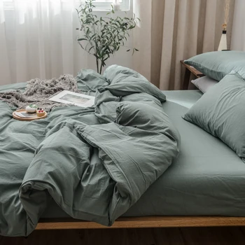 

Duvet Cover and Pillowcases Bedding Set Washed Cotton Comforter Cover Quilt Case Pure Color Single Double Comforter Set for Home