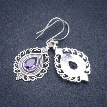 

Natural Amethyst Handmade Unique 925 Sterling Silver Earrings 1.75" A2342