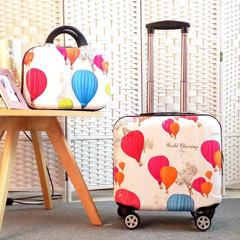 luggage set Детский багажный комплект с героями мультфильмов, детский Дорожный чемодан на колесиках, каюта для девочек, багаж на колесиках, 18 дюймов, сумка для чемодана - Цвет: luggage set