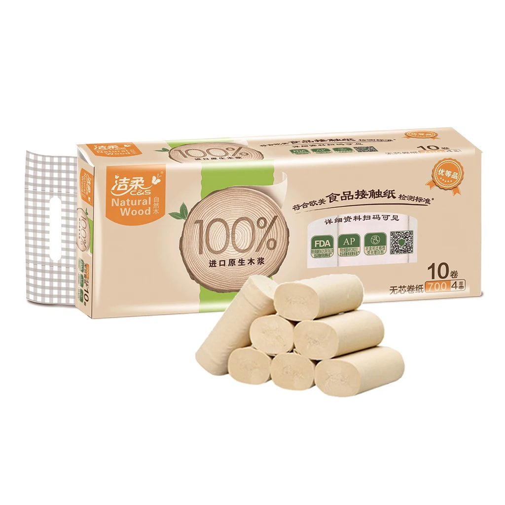 10 Rolls 4 Layers Soft Toilet Paper Roll Wood Pulp Bath Tissue Skin-friendly Care Household Towel