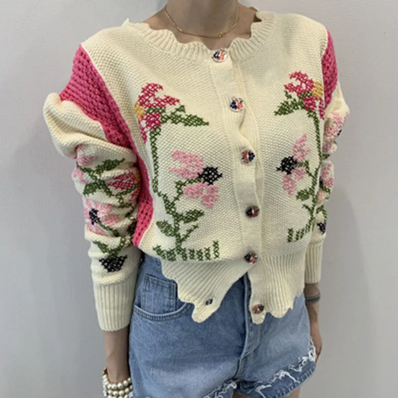 

Korean 2020 New For Autumn Winter Vintage Thickened Knitting Cardigan Sweet Embroidered Sweater Female Long-Sleeved Coat