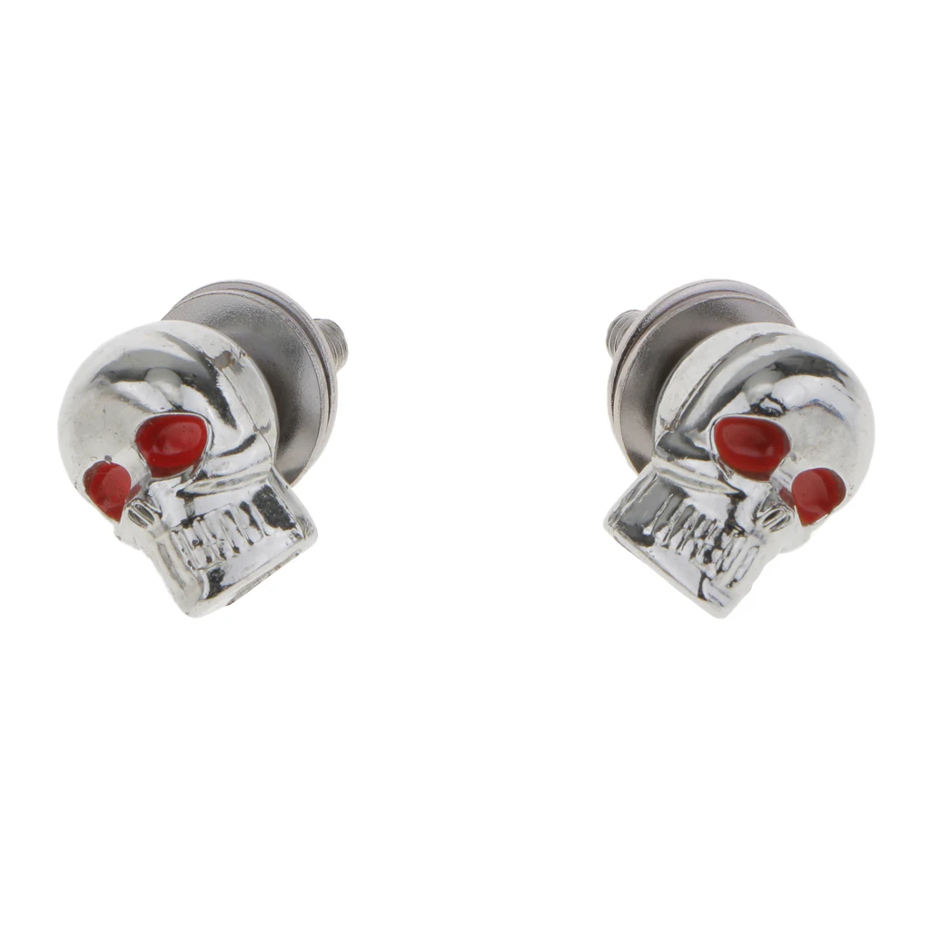 Pair Motorcycle Skull License Plate Frame Bolts Screws Fasteners Silver