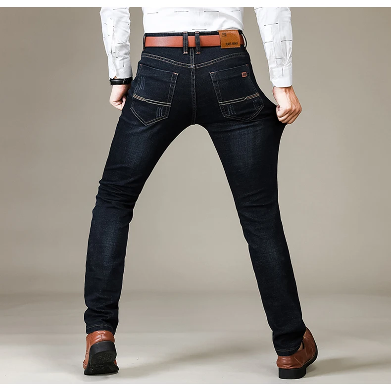 Плюс бархат утолщение зима новые мужские Модные джинсы деловые повседневные Стрейчевые узкие джинсы классические брюки мужские джинсовые брюки