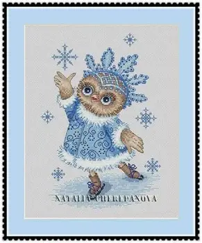 

Rabbit and fox with love cross stitch kit Animal cotton thread Love lock canvas stitching embroidery An Owl Skating