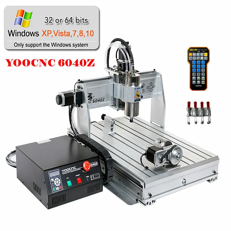 YOOCNC 6040 Engraving Milling Machine 2200W USB 4 Axis Ball Screw Router Water Cooling Spindle Aluminum Metal Wood Carving Lathe |