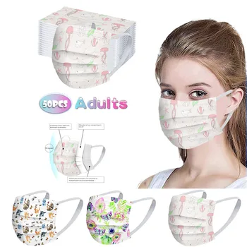 

Disposable Unisex Printed White Soft Face Masks For Adults 3-Layer Masks Outdoor Dustproof Protection Comfortable Masks 50pcs