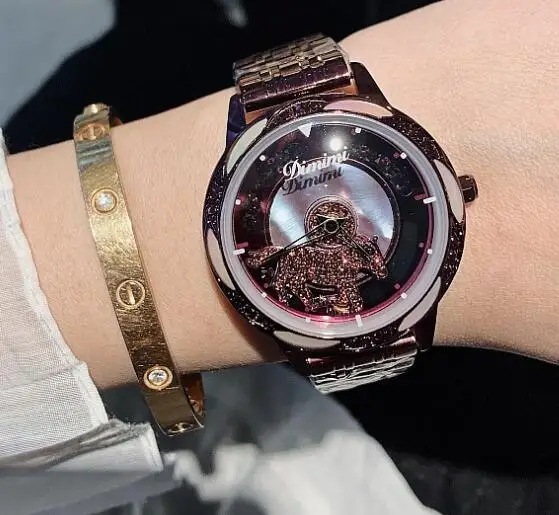 Новые популярные женские часы со стразами женские блестящие нарядные часы круглые розовые наручные часы с золотым браслетом вращающиеся алмазные часы - Цвет: Purple