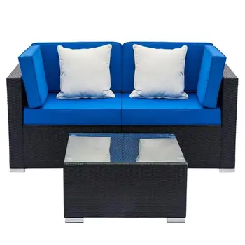 

Fully Equipped Weaving Rattan Sofa Set with 2pcs Corner Sofas & 1 pcs Coffee Table Black