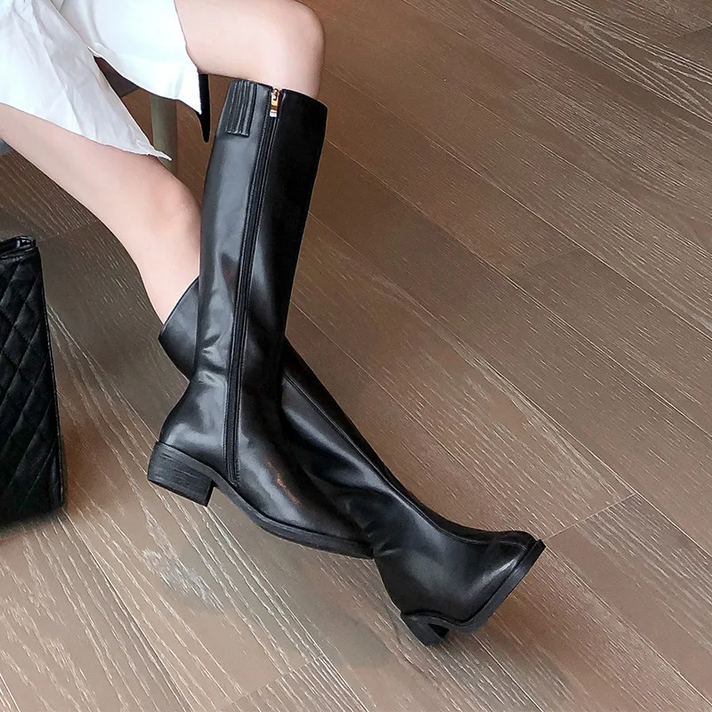 FEDONAS Concise Genuine Leather High Heels Women Vintage Knee High Boots Party Prom Shoes Woman Winter Side Zipper Long Boots