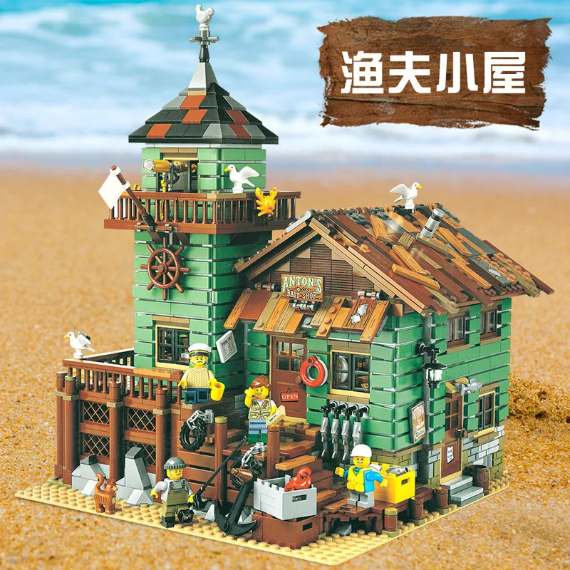 

Fisherman Cabin Sy1147 Street View Architecture Old Fishing Shop Children'S Educational Assembled Small Particles Building Block