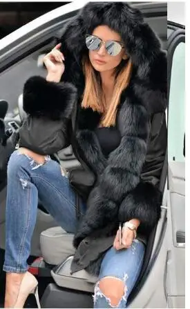 women parka luxurious Large fur collar hooded coat warm Fox fur liner parkas long winter jacket top quality jaqueta - Цвет: 4