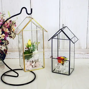 

Whole House Shaped Glass Terrarium Geometric Storage Box jewelry holder Terrarium Container Tabletop for Succulent & Air Plant