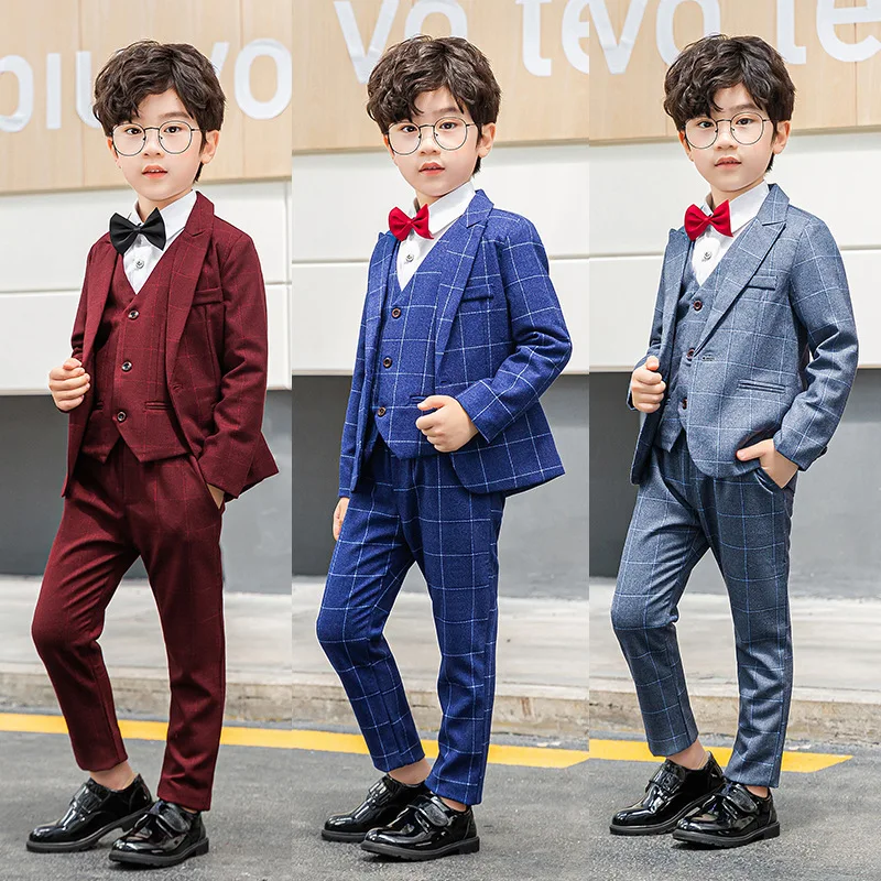 

Boys Formal Wedding Suit Kids Birthday Party Formal Dress Blazer Vest Pants Bowtie 4pcs Child Tuxedo Prom Performance Costume