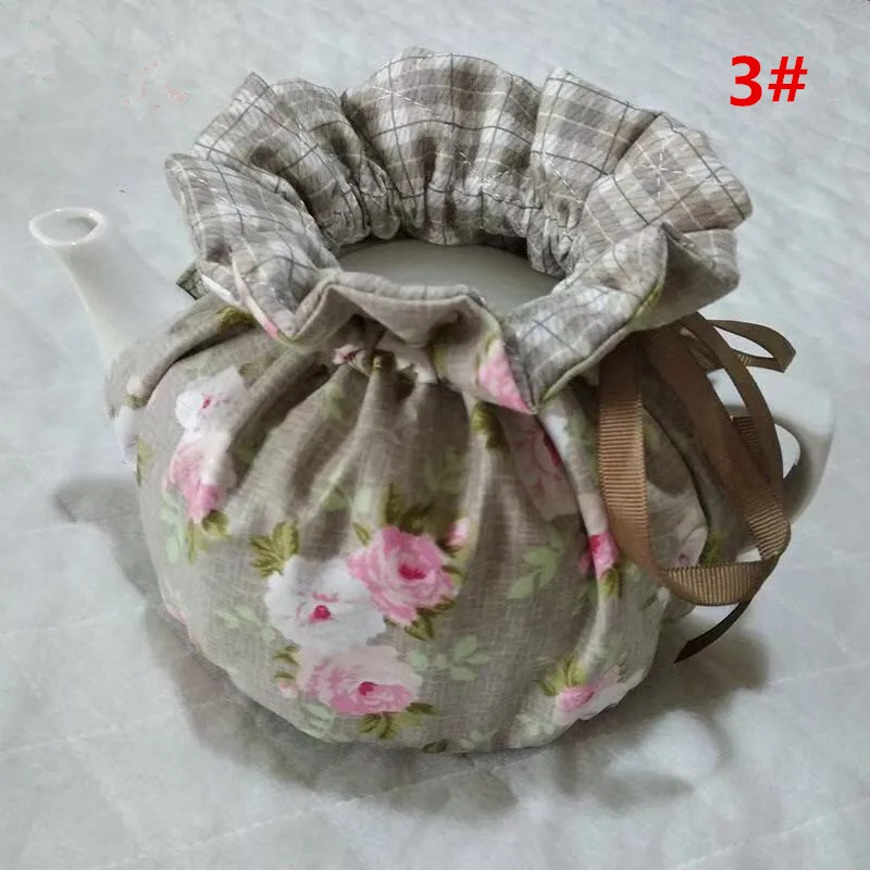 Korean Style Coffee Grid Printed Home Teapot Keep Warm Insulation Cover Cotton Quilted Teapot Dust-proof Cover