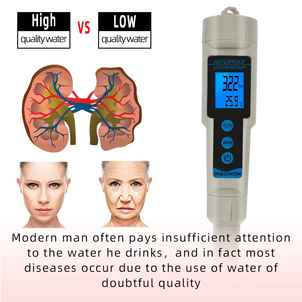 ORP Meter 3 in 1 pH ORP TEMP Meter with Backlight