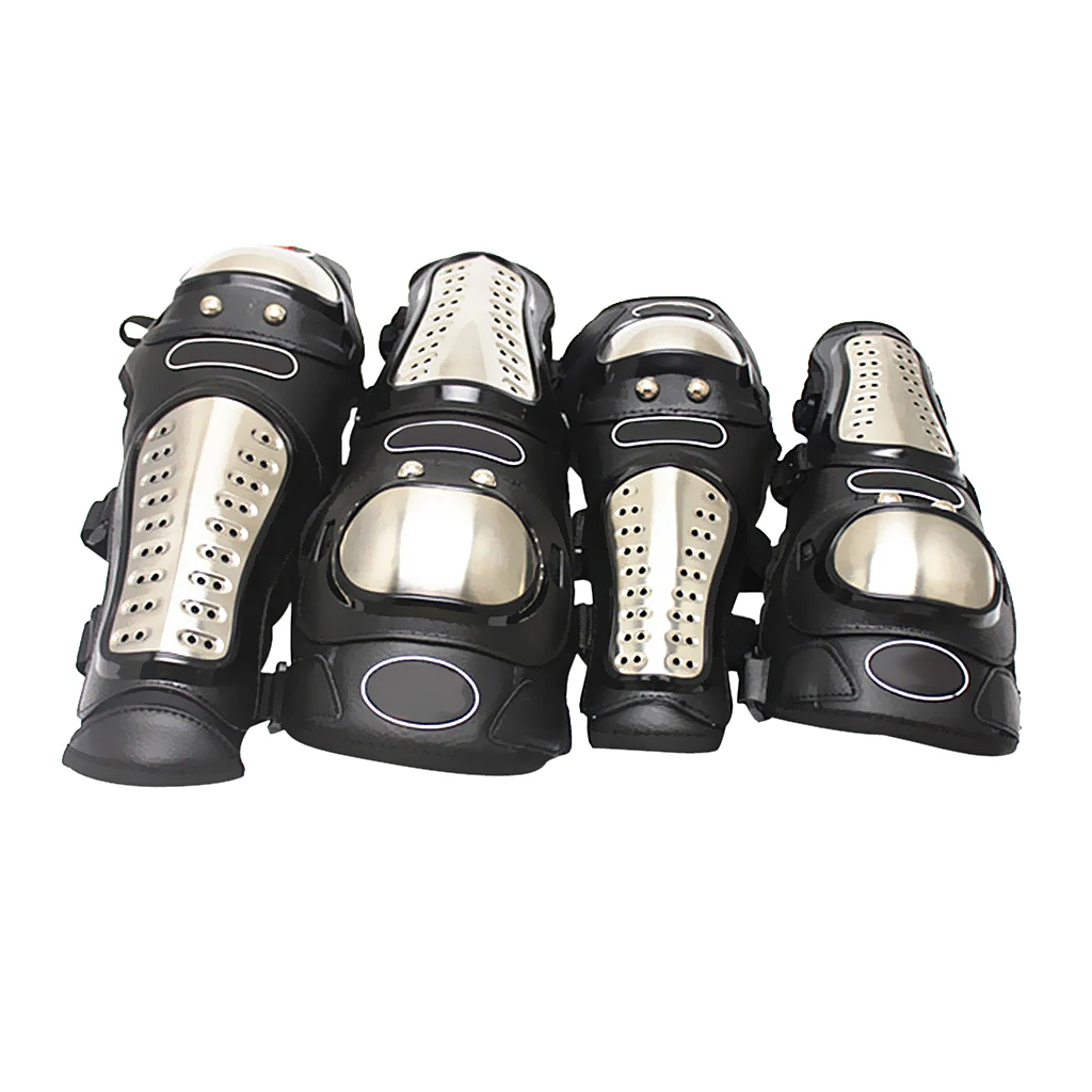 4Pieces Adult Motorcycle Motocross Steel Elbow Knee Shin Guard Pads Brace Protection