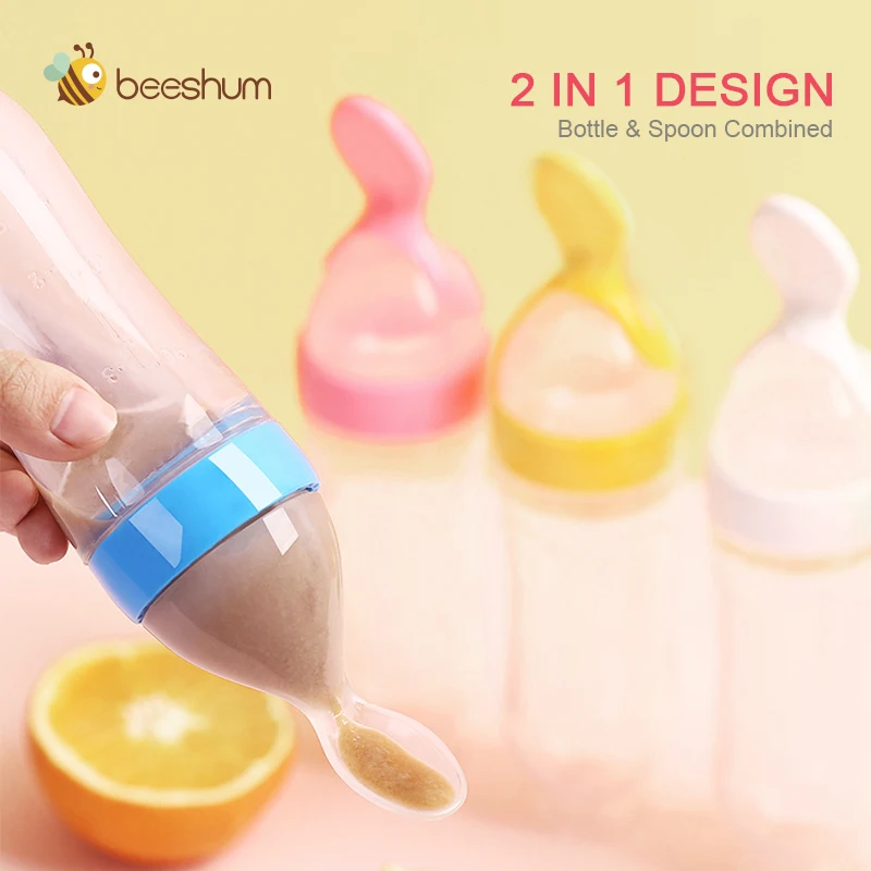 Beeshum 90 мл детская ложка для кормления безопасная силиконовая обучающая бутылочка