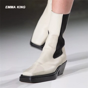 

Women Chunky Heel Ankle Boots Woman Spring Brand Designer squear toe Chelsea Boots Female Short Boots Lasdies Fashion 2020