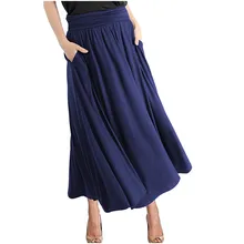 Длинная юбка макси с карманами, женская модная однотонная винтажная свободная пляжная трапециевидная юбка с высокой талией, элегантная простая юбка falda mujer