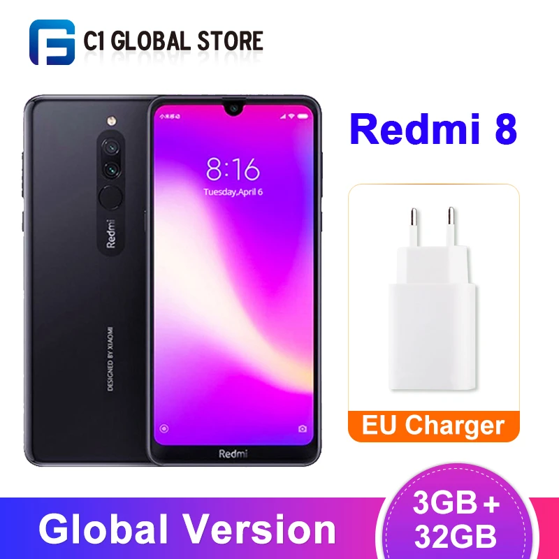 Мобильный телефон Xiaomi Redmi 8 с глобальной версией, 3 ГБ, 32 ГБ, Восьмиядерный процессор Snapdragon 439, двойная камера 12 МП, большая батарея 5000 мАч, OTA