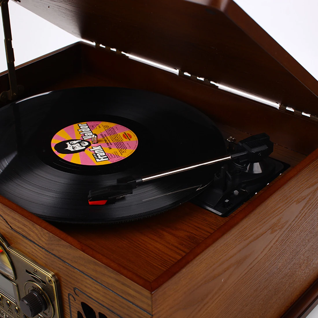 Retro Vinyl Record Player Audio Tape CD Bluetooth Old-fashioned Vintage Phonograph Turntables - Oak US Plug/ EU Adapter - Image 3