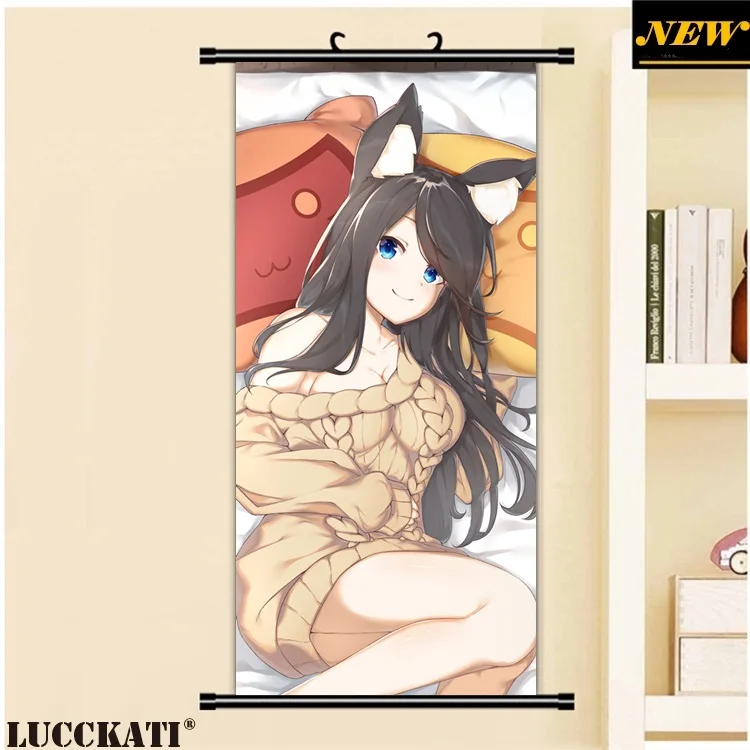 45X95 см Azur Лейн Bilan Hangxian соски без бюстгальтера животные уши калочки сексуальные лоли мультфильм аниме плакат прокрутки холст живопись - Цвет: K