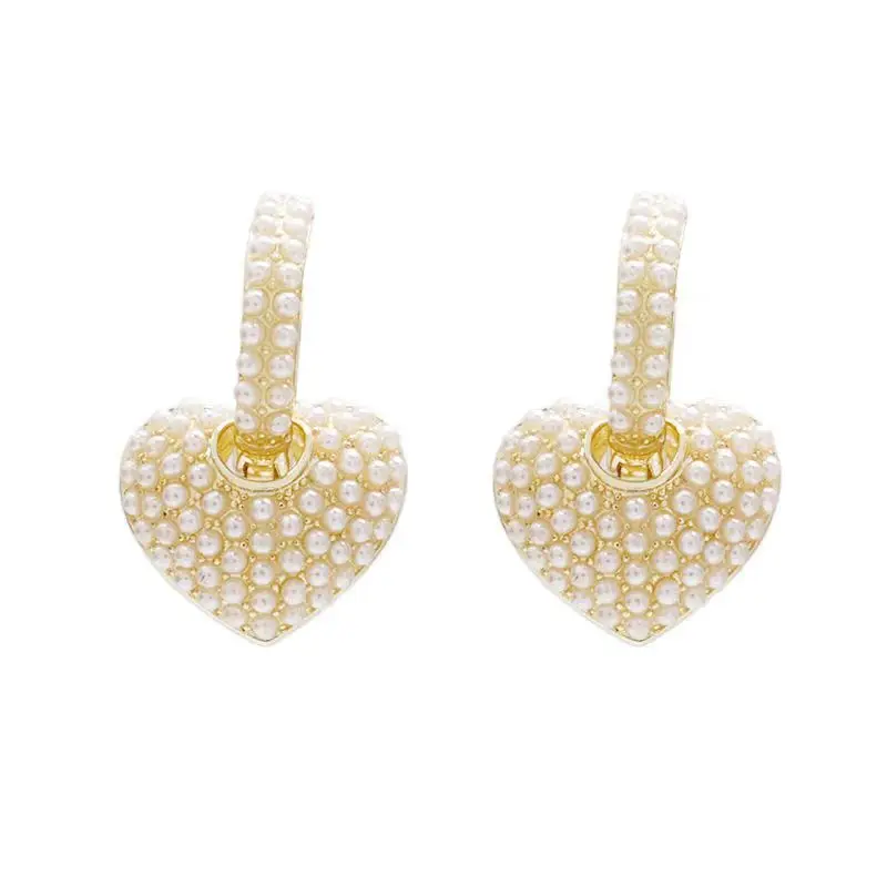 Popular In 2020 Celebrity Style Sweet Pearl Peach Heart Love Dangle Earrings For Woman Fashion Luxury Jewelry Unusual Earrings