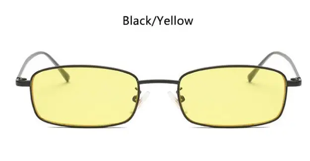 Rihanna, металлические прямоугольные солнцезащитные очки, Роскошные, дизайнерские, женские, оттенки, Ретро стиль, модные, маленькие, квадратные очки, черные, UV400, унисекс - Цвет линз: black yellow