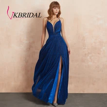 VKBRIDAL сексуальное длинное платье для выпускного вечера с лямкой на шее, новинка, блестящая ткань, вечернее платье с лямками на спине