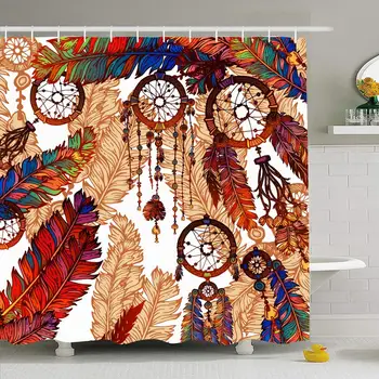 

Shower Curtain Set with Hooks 60x72 Textile Cool Abstract Feather Nature Beads Dream Thread Texture Fashion Yellow Animal Mix