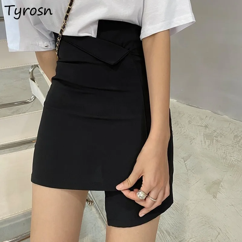 

Women Asymmetrical Skirts Mini Faldas All Match Irregular Hem Designed Black Vintage Streetwear Office Ladies Retro Ins Leisure