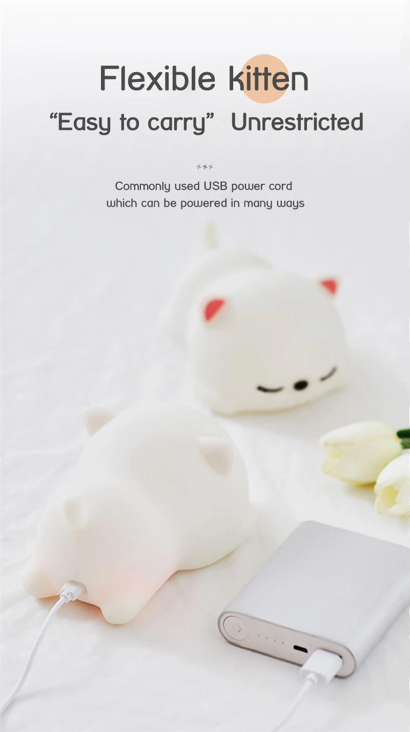 USB Rechargeable Night Light Cat Silicone Night Lights Touch Sensor Bedroom Bedside Lamp With Remote For Kids Baby Gift