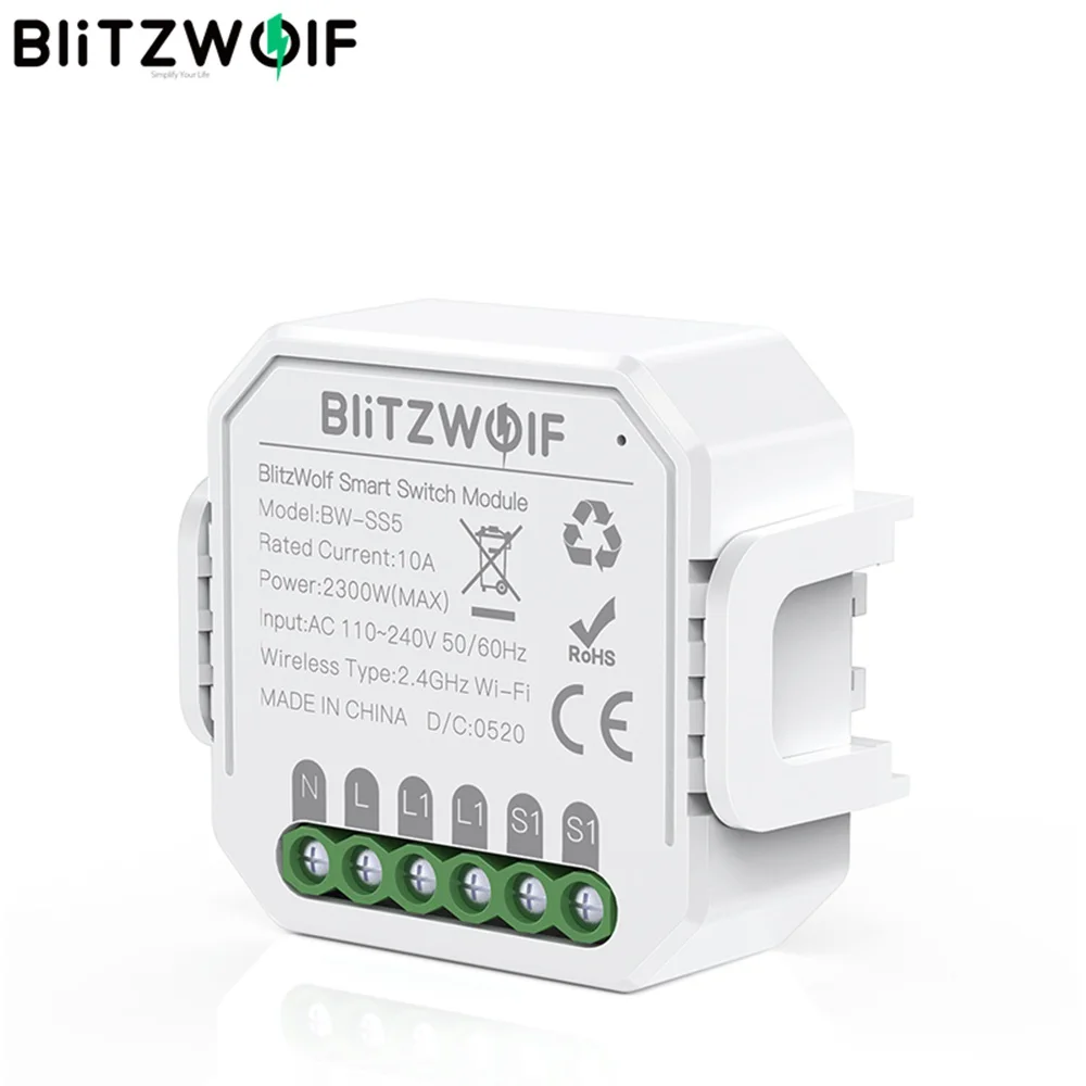 BlitzWolf BW-SS5 Smart Home 10A 2300W Two Way WIFI Smart Switch Module APP Remote Controller Group Control Timer Smart Socket